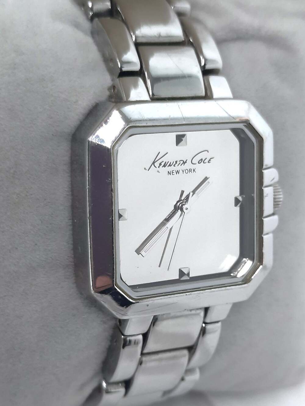 Kenneth Cole Square Face Watch Womens Stainless Steel Y2k Bracelet Band Quartz